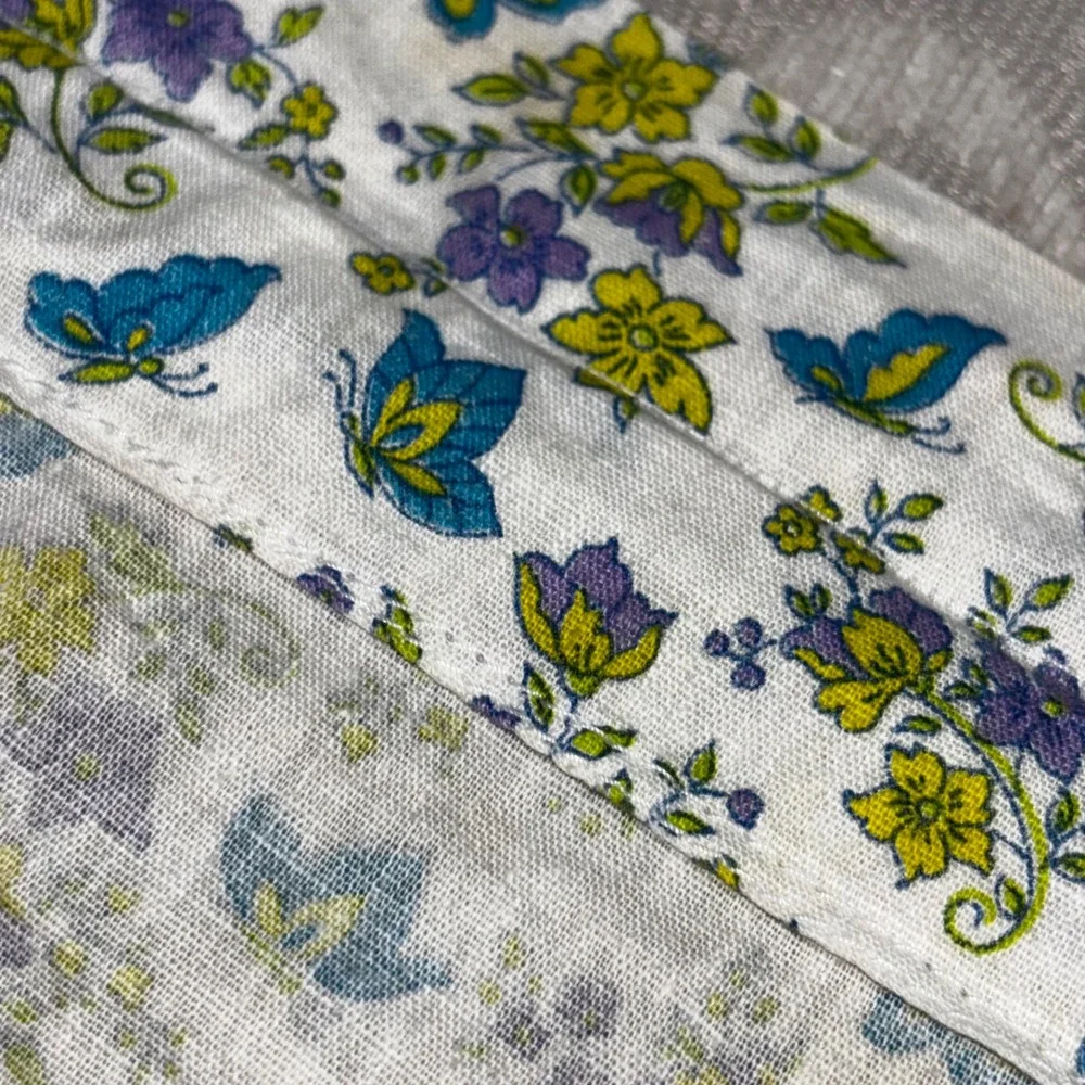 Vintage Floral Butterfly Half Apron Yellow Purple Teal Handmade‎ Pockets